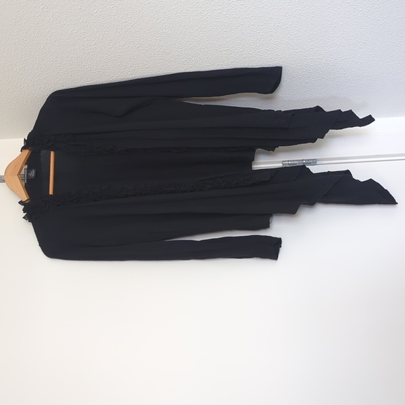 Draped open front cardigan with ruffled trim - Picture 1 of 3